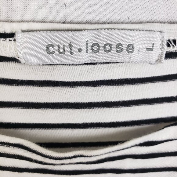 Cut Loose Tunic Top Striped Combed Cotton Rayon Relaxed size L Nautical Classic - Picture 3 of 9